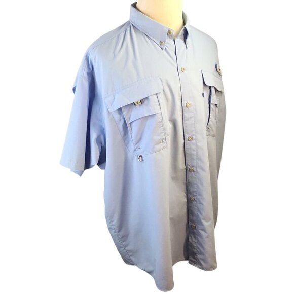 Columbia PFG Omni-Shade Vented Fishing Hiking Shirt XXL Blue Short Sleeve Button - Picture 3 of 11